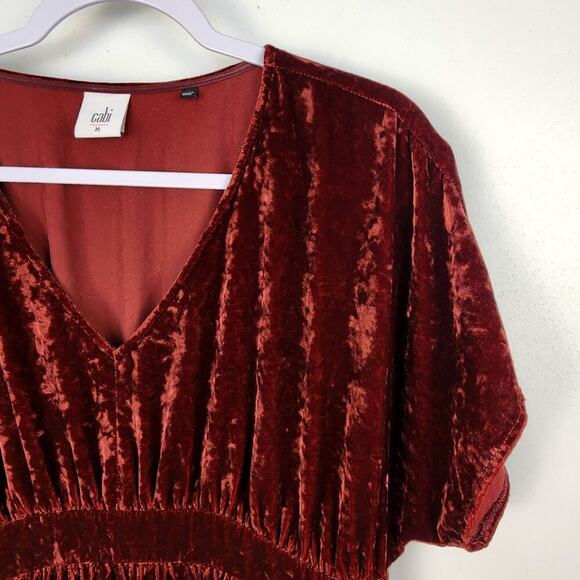 CAbi Womens Burgundy Velvet Tribute Dress Size Medium Hi-Low Empire Fall Autumn‎ - Picture 5 of 7
